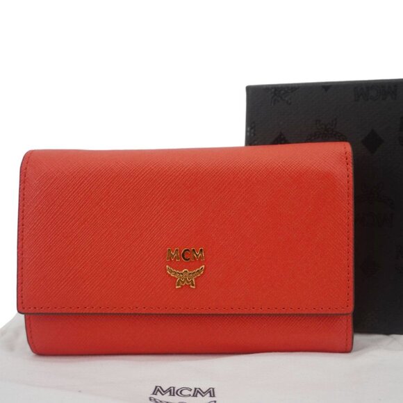SOLD- MCM  Leather Compact Wallet Red - Picture 3 of 15
